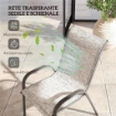SET 4 SEDIE DA GIARDINO IMPILABILI CON BRACCIOLI CURVI, IN ACCIAIO E TESSUTO TRASPIRANTE, 54X71X93 CM, GRIGIO