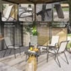 SET 4 SEDIE DA GIARDINO IMPILABILI CON BRACCIOLI CURVI, IN ACCIAIO E TESSUTO TRASPIRANTE, 54X71X93 CM, GRIGIO