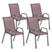 SET 4 SEDIE DA GIARDINO IMPILABILI CON BRACCIOLI CURVI, IN ACCIAIO E TESSUTO TRASPIRANTE, 54X71X93 CM, MARRONE