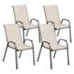 SET 4 SEDIE DA GIARDINO IMPILABILI CON BRACCIOLI CURVI, IN ACCIAIO E TESSUTO TRASPIRANTE, 54X71X93 CM, BEIGE