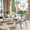SET 4 SEDIE DA GIARDINO IMPILABILI CON BRACCIOLI CURVI, IN ACCIAIO E TESSUTO TRASPIRANTE, 54X71X93 CM, BEIGE