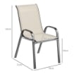 SET 4 SEDIE DA GIARDINO IMPILABILI CON BRACCIOLI CURVI, IN ACCIAIO E TESSUTO TRASPIRANTE, 54X71X93 CM, BEIGE