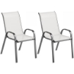 SET 2 SEDIE DA GIARDINO IMPILABILI CON BRACCIOLI CURVI, IN ACCIAIO E TESSUTO TRASPIRANTE, 54X71X93 CM, GRIGIO CHIARO