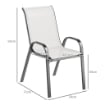 SET 2 SEDIE DA GIARDINO IMPILABILI CON BRACCIOLI CURVI, IN ACCIAIO E TESSUTO TRASPIRANTE, 54X71X93 CM, GRIGIO CHIARO