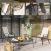 SET 2 SEDIE DA GIARDINO IMPILABILI CON BRACCIOLI CURVI, IN ACCIAIO E TESSUTO TRASPIRANTE, 54X71X93 CM, GRIGIO CHIARO