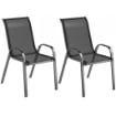 SET 2 SEDIE DA GIARDINO IMPILABILI CON BRACCIOLI CURVI, IN ACCIAIO E TESSUTO TRASPIRANTE, 54X71X93 CM, NERO