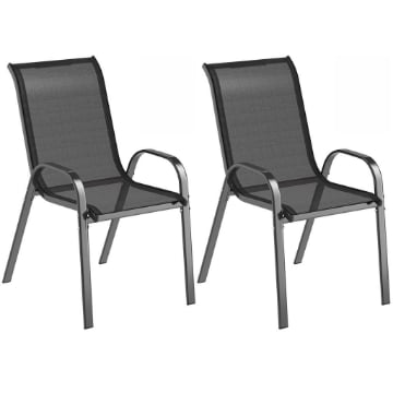 SET 2 SEDIE DA GIARDINO IMPILABILI CON BRACCIOLI CURVI, IN ACCIAIO E TESSUTO TRASPIRANTE, 54X71X93 CM, NERO