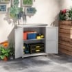 ARMADIO DA ESTERNO CON RIPIANO E BANCO DA LAVORO IN LEGNO E ACCIAIO, 79X43X92 CM, GRIGIO