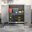 ARMADIO DA ESTERNO CON RIPIANO E BANCO DA LAVORO IN LEGNO E ACCIAIO, 79X43X92 CM, GRIGIO