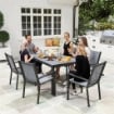 SET DA GIARDINO CON 6 SEDIE IMPILABILI E TAVOLO DA PRANZO RETTANGOLARE, GRIGIO CHIARO