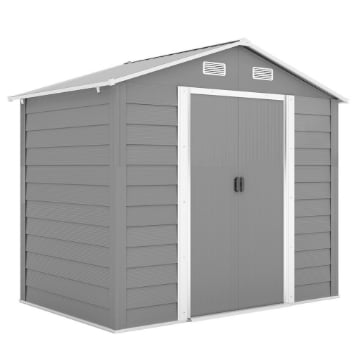 CASETTA PORTA ATTREZZI CON PORTE SCORREVOLI E 4 PRESE D'ARIA, IN ACCIAIO E PP 196X236X208 CM, GRIGIO CHIARO