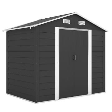 CASETTA PORTA ATTREZZI CON PORTE SCORREVOLI E 4 PRESE D'ARIA, IN ACCIAIO E PP 196X236X208 CM, GRIGIO SCURO