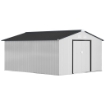 CASETTA DA GIARDINO 3.4X3.8X2 M IN ACCIAIO CON DOPPIA PORTA SCORREVOLE E TETTO INCLINATO, ARGENTO