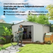 CASETTA DA GIARDINO 3.4X3.8X2 M IN ACCIAIO CON DOPPIA PORTA SCORREVOLE E TETTO INCLINATO, ARGENTO