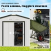 CASETTA DA GIARDINO 3.4X3.8X2 M IN ACCIAIO CON DOPPIA PORTA SCORREVOLE E TETTO INCLINATO, ARGENTO