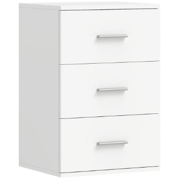 COMODINO CON 3 CASSETTI MODERNO E MULTIUSO PER CAMERA E SALOTTO, 40X35X60 CM, BIANCO