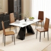SET DI 4 SEDIE DA PRANZO MODERNE CON SCHIENALE ALTO IN FINTA PELLE E ACCIAIO, 41X50X97 CM, MARRONE