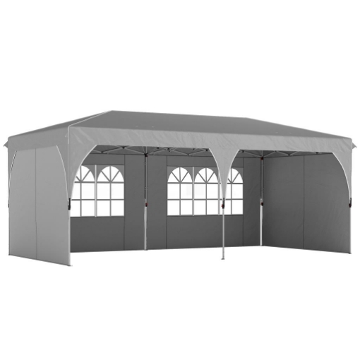 GAZEBO PIEGHEVOLE 3X6 M CON PARETI E ALTEZZA REGOLABILE, PROTEZIONE UV 50+, GRIGIO CHIARO