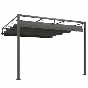 PERGOLA ADDOSSATA 3X3 M CON TETTO RETRATTILE SCORREVOLE UV30+ E FORI DI DRENAGGIO, GRIGIO SCURO