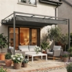 PERGOLA ADDOSSATA 3X3 M CON TETTO RETRATTILE SCORREVOLE UV30+ E FORI DI DRENAGGIO, GRIGIO SCURO