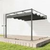 PERGOLA ADDOSSATA 3X3 M CON TETTO RETRATTILE SCORREVOLE UV30+ E FORI DI DRENAGGIO, GRIGIO SCURO