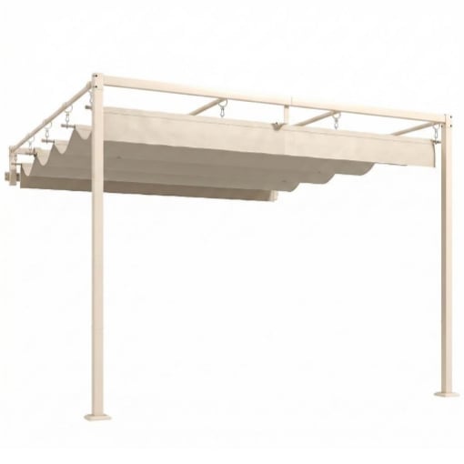 PERGOLA ADDOSSATA 3X3 M CON TETTO RETRATTILE SCORREVOLE UV30+ E FORI DI DRENAGGIO, BEIGE