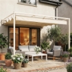 PERGOLA ADDOSSATA 3X3 M CON TETTO RETRATTILE SCORREVOLE UV30+ E FORI DI DRENAGGIO, BEIGE