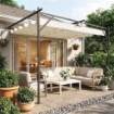 GAZEBO PERGOLA ADDOSSATA 3X4 M CON TETTO RETRATTILE SCORREVOLE E FORI DI DRENAGGIO, BIANCO CREMA