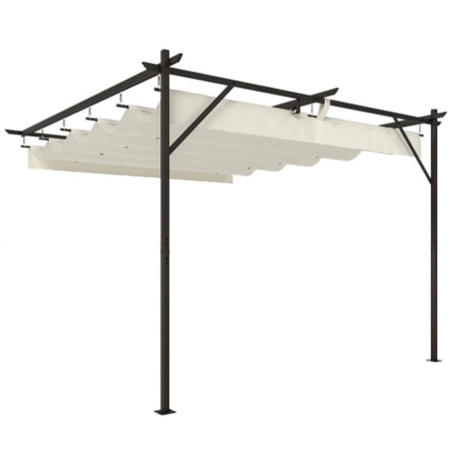 GAZEBO PERGOLA ADDOSSATA 3X3 M CON TETTO SCORREVOLE E FORI DI DRENAGGIO, CREMA