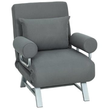 POLTRONA LETTO 3 IN 1 CON SCHIENALE RECLINABILE SU 5 LIVELLI, IN TESSUTO EFFETTO LINO, 73X78X81 CM, GRIGIO SCURO