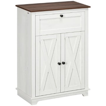 CREDENZA BASSA DA CUCINA IN STILE RUSTICO CON CASSETTO E ARMADIETTO CON RIPIANO REGOLABILE, BIANCO