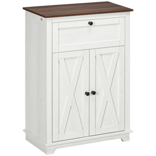 CREDENZA BASSA DA CUCINA IN STILE RUSTICO CON CASSETTO E ARMADIETTO CON RIPIANO REGOLABILE, BIANCO