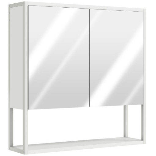 MOBILE BAGNO A PARETE CON SPECCHIO, ARMADIETTO CON MENSOLA REGOLABILE E RIPIANO APERTO, 60X16X60 CM, BIANCO