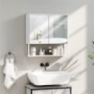 MOBILE BAGNO A PARETE CON SPECCHIO, ARMADIETTO CON MENSOLA REGOLABILE E RIPIANO APERTO, 60X16X60 CM, BIANCO
