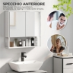 MOBILE BAGNO A PARETE CON SPECCHIO, ARMADIETTO CON MENSOLA REGOLABILE E RIPIANO APERTO, 60X16X60 CM, BIANCO