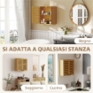 PENSILE BAGNO CON RIPIANO INTERNO REGOLABILE E ANTE A PERSIANA, IN BAMB¨, 60X20X60 CM, COLOR LEGNO