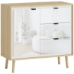 CREDENZA MODERNA CON 3 CASSETTI E ARMADIETTO, RIPIANO INTERNO REGOLABILE E ANTE LUCIDE, BIANCO E ROVERE