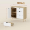 CREDENZA MODERNA CON 3 CASSETTI E ARMADIETTO, RIPIANO INTERNO REGOLABILE E ANTE LUCIDE, BIANCO E ROVERE