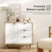 CREDENZA MODERNA CON 3 CASSETTI E ARMADIETTO, RIPIANO INTERNO REGOLABILE E ANTE LUCIDE, BIANCO E ROVERE