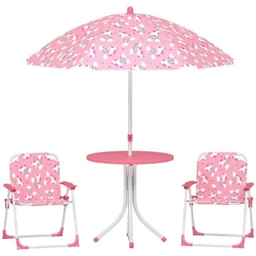 TAVOLO DA PICNIC PER BAMBINI SET TAVOLO E SEDIE CON OMBRELLONE ROSA