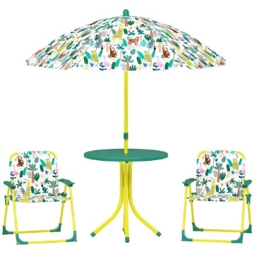 TAVOLO DA PICNIC PER BAMBINI SET TAVOLO E SEDIE CON OMBRELLONE VERDE