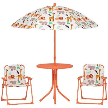SET DA GIARDINO PER BAMBINI TAVOLO DA PICNIC CON OMBRELLONE ARANCIONE