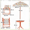 SET DA GIARDINO PER BAMBINI TAVOLO DA PICNIC CON OMBRELLONE ARANCIONE