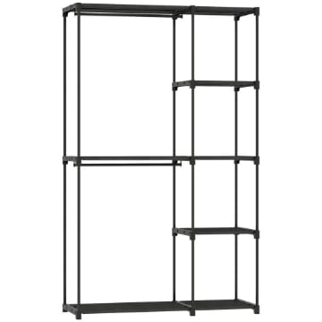 GUARDAROBA PORTATILE CON 2 ASTE E 6 RIPIANI, IN TESSUTO NON TESSUTO, PLASTICA E ACCIAIO, 111X43X185 CM, NERO