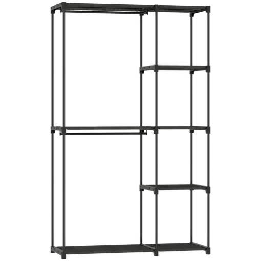 GUARDAROBA PORTATILE CON 2 ASTE E 6 RIPIANI, IN TESSUTO NON TESSUTO, PLASTICA E ACCIAIO, 111X43X185 CM, NERO