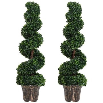 SET 2 PIANTE ARTIFICIALI DI BOSSO A SPIRALE PER INTERNI ED ESTERNI CON VASO, Ï32X120 CM, VERDE