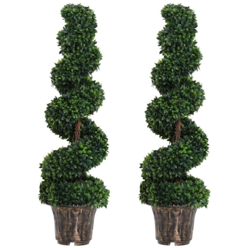 SET 2 PIANTE ARTIFICIALI DI BOSSO A SPIRALE PER INTERNI ED ESTERNI CON VASO, Ï32X120 CM, VERDE