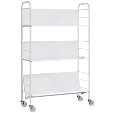 CARRELLO PORTALIBRI MODERNO A 3 LIVELLI CON RUOTE GIREVOLI PER LIBRI E RIVISTE, 69X26X108 CM, BIANCO