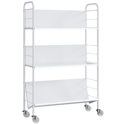 CARRELLO PORTALIBRI MODERNO A 3 LIVELLI CON RUOTE GIREVOLI PER LIBRI E RIVISTE, 69X26X108 CM, BIANCO