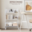 CARRELLO PORTALIBRI MODERNO A 3 LIVELLI CON RUOTE GIREVOLI PER LIBRI E RIVISTE, 69X26X108 CM, BIANCO